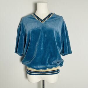 Vintage 60s Tusa Switzerland Velour Velvet T Shirt Top Banded Woven Hem Sport XL
